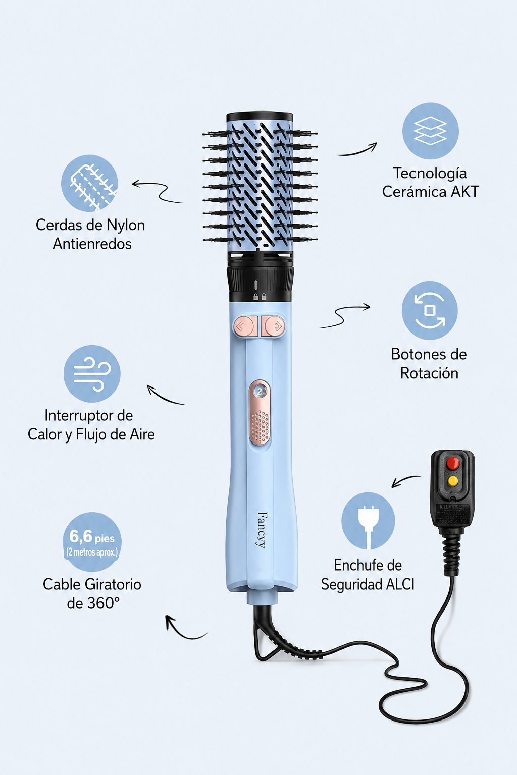 Cepillo de Aire Caliente Giratorio Farery 4 en 1 — Secador y Estilizador 1000W