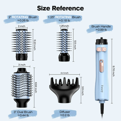 Farery Rotating Hot Air Brush Set 1000W — 4 in 1 Blow Dryer Brush Styler with Diffuser, Hold-To-Rotate round Brush for Volume, Smooth & Curl