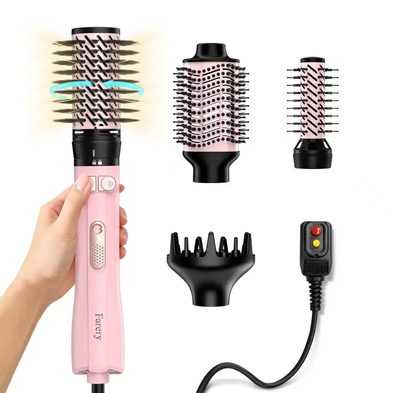 Farery Rotating Hot Air Brush Set 1000W — 4 in 1 Blow Dryer Brush Styler with Diffuser, Hold-To-Rotate round Brush for Volume, Smooth & Curl