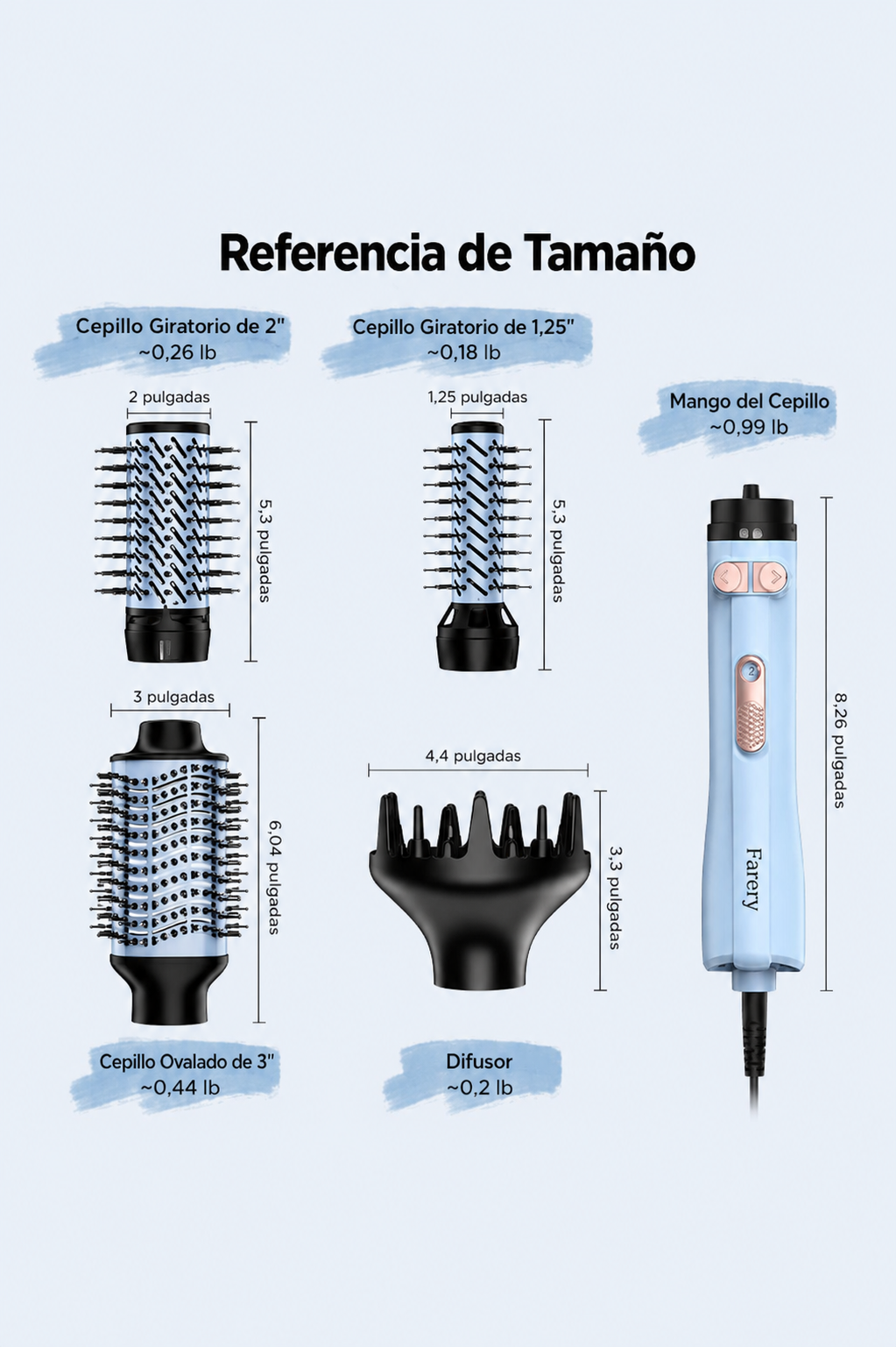 Cepillo de Aire Caliente Giratorio Farery 4 en 1 — Secador y Estilizador 1000W