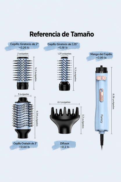 Cepillo de Aire Caliente Giratorio Farery 4 en 1 — Secador y Estilizador 1000W