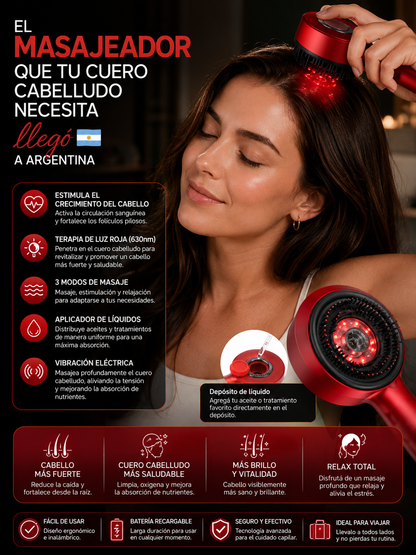 Cepillo Masajeador Capilar con Luz Roja y Microcorriente