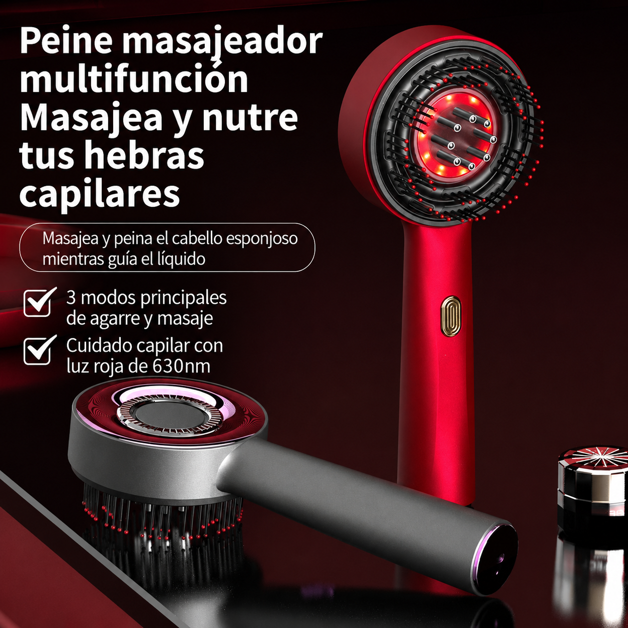 Cepillo Masajeador Capilar con Luz Roja y Microcorriente